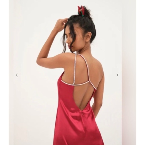 For Love And Lemons Elora‎ Midi Dress Rhinestone Strap One Shoulder Size Large - Picture 2 of 10